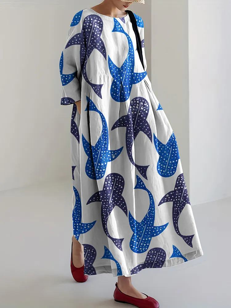 Women&lsquo;s Whale Art Linen Blend Casual Maxi Dress