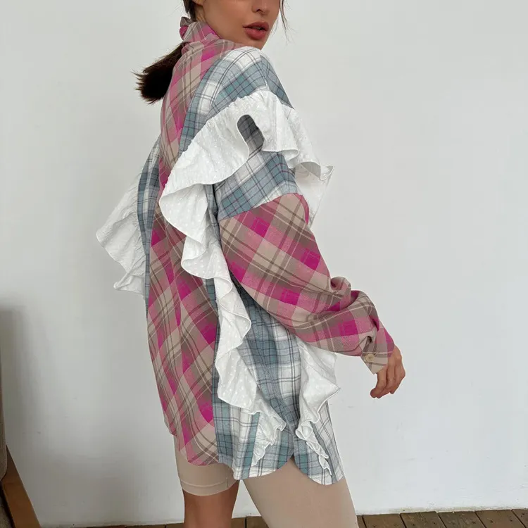 Churchf Churchf And Autumn Thin Single Breasted Loose Casual Fashion Versatile Wearing Female Shirt Splicing Striped Shirt Women