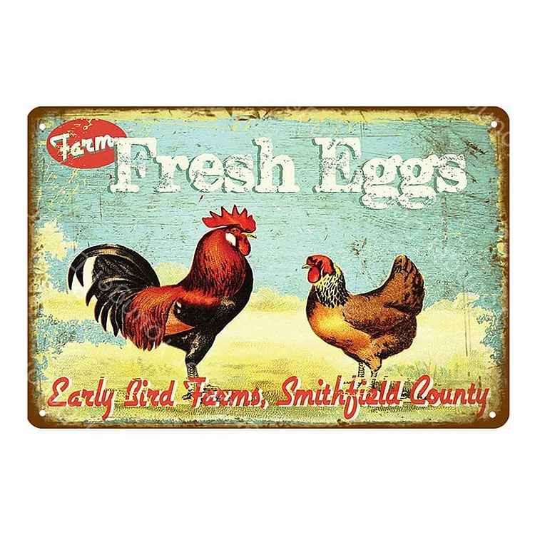 Poulet frais heureux - enseignes en étain vintage / enseignes en bois - 7.9x11.8in & 11.8x15.7in