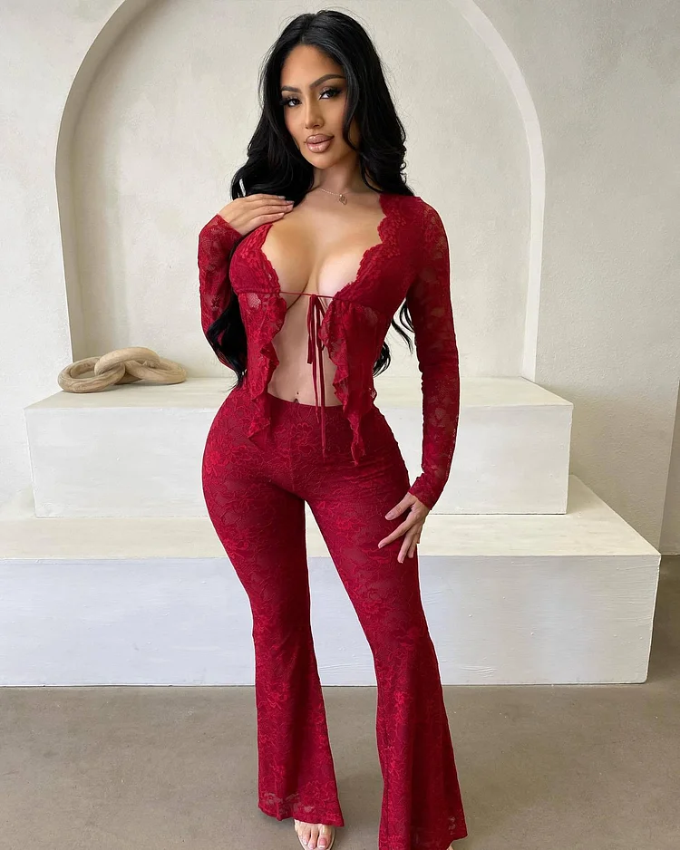 Lace Top & Wide Pants SET 
