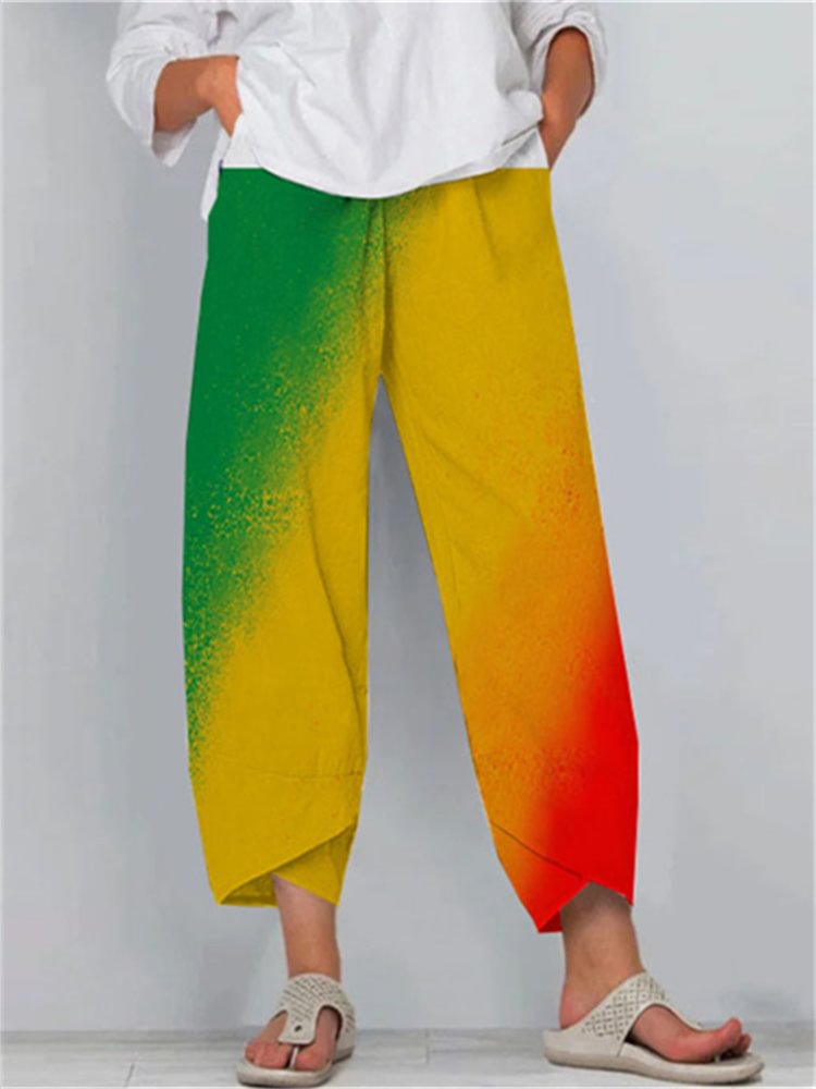 Green Yellow Red Gradient Cropped Casual Pants