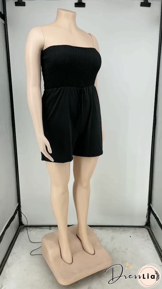 Women's Solid Strapless Plus Size Casual Jumpsuit