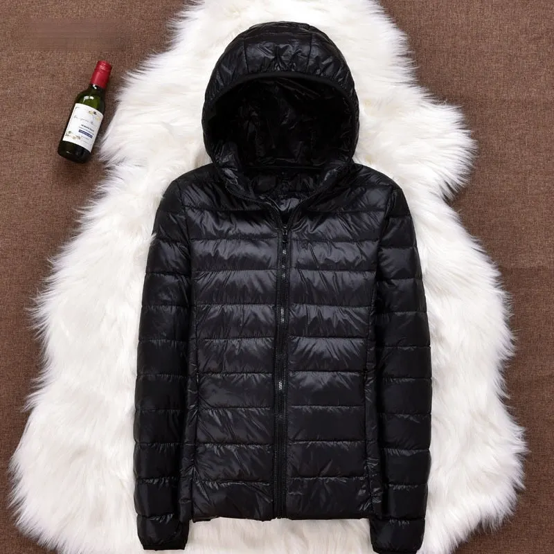 Ailegogo New Autumn Women Ultra Light Down Jacket 90% White Duck Down Hooded Coat Warm Coat Parkas Female Portable Outwear