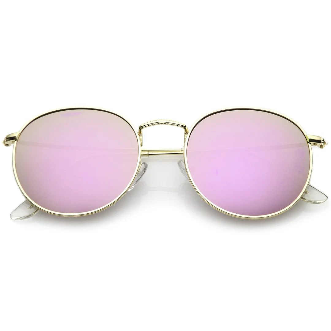 Retro Metal Frame Thin Temples Colored Mirror Lens Round glasses 50mm