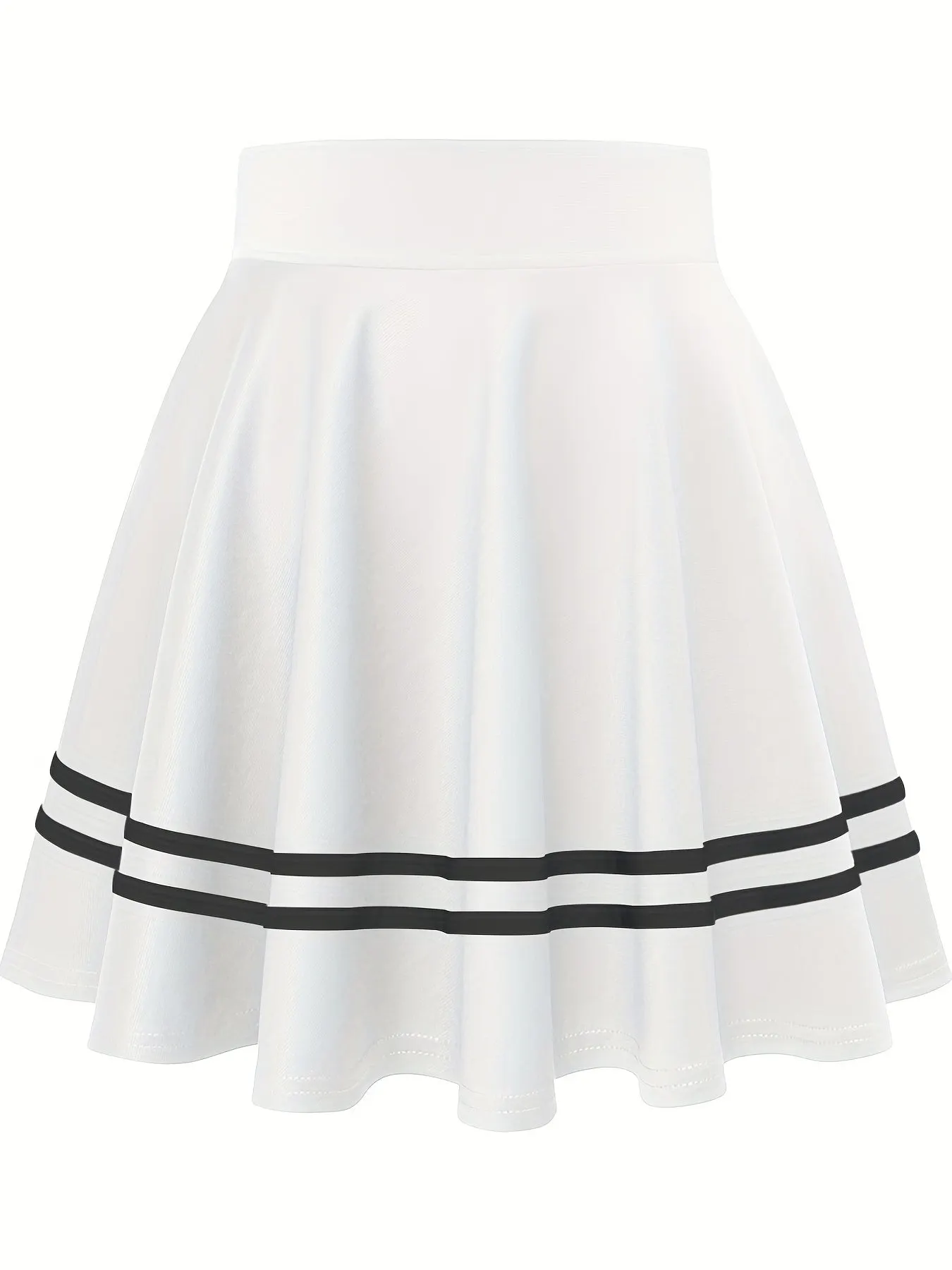 Striped A-Line Skater Skirt, Versatile High Waist Skirt For Spring & Summer, Women's Clothing