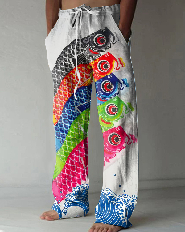 Japanese Colorful Fish Art Print Casual Pants