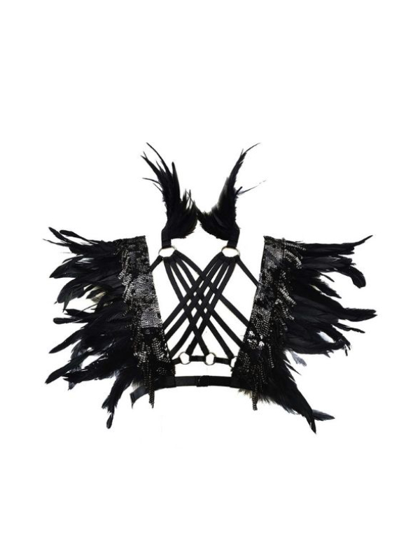 Sexy Girl Feather Shinny Adjustable Harness