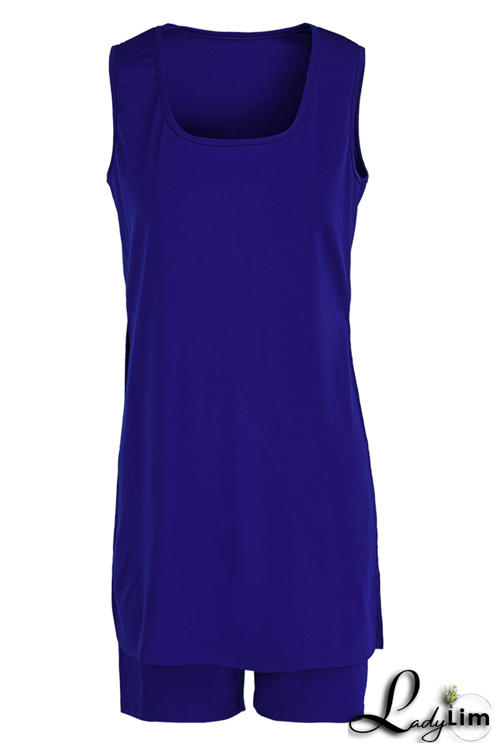 Black Casual Solid Slit Square Collar Sleeveless Two Pieces