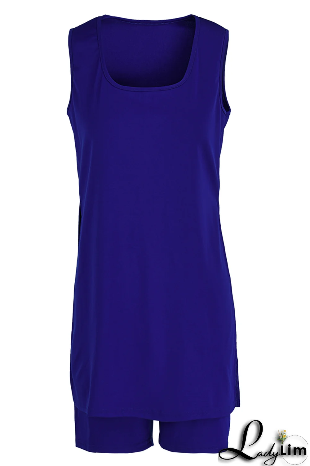 Black Casual Solid Slit Square Collar Sleeveless Two Pieces