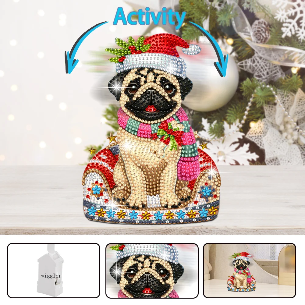 DIY Xmas Pug Acrylic Shaking Head Desktop Diamond Painting Art Kits for Kids