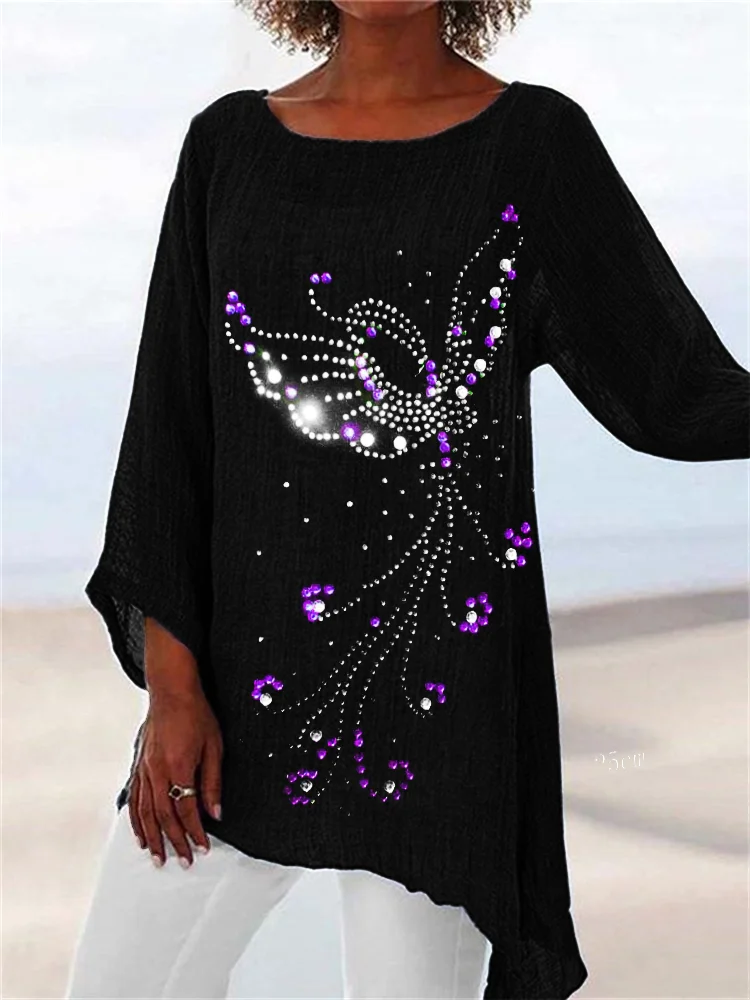 Elegant Glitter Butterfly Art Woven Flowy Tunic