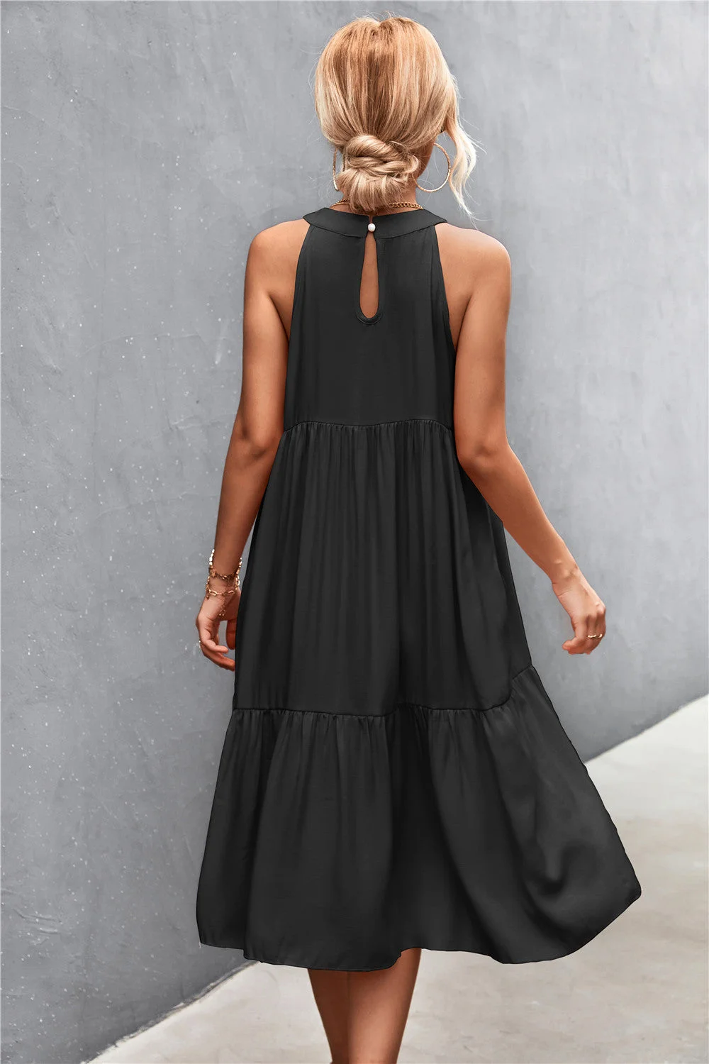 Uveng Loose Splicing Casual Halter Stitching Dress