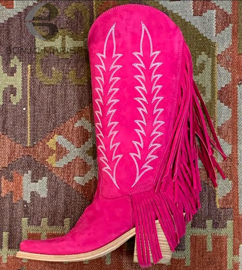 Qengg Western Boots For Women Cowboy Cow Girls Fringe Tassel Design Ankle Knee High Boots Vintage Brand New Shoes Comfy