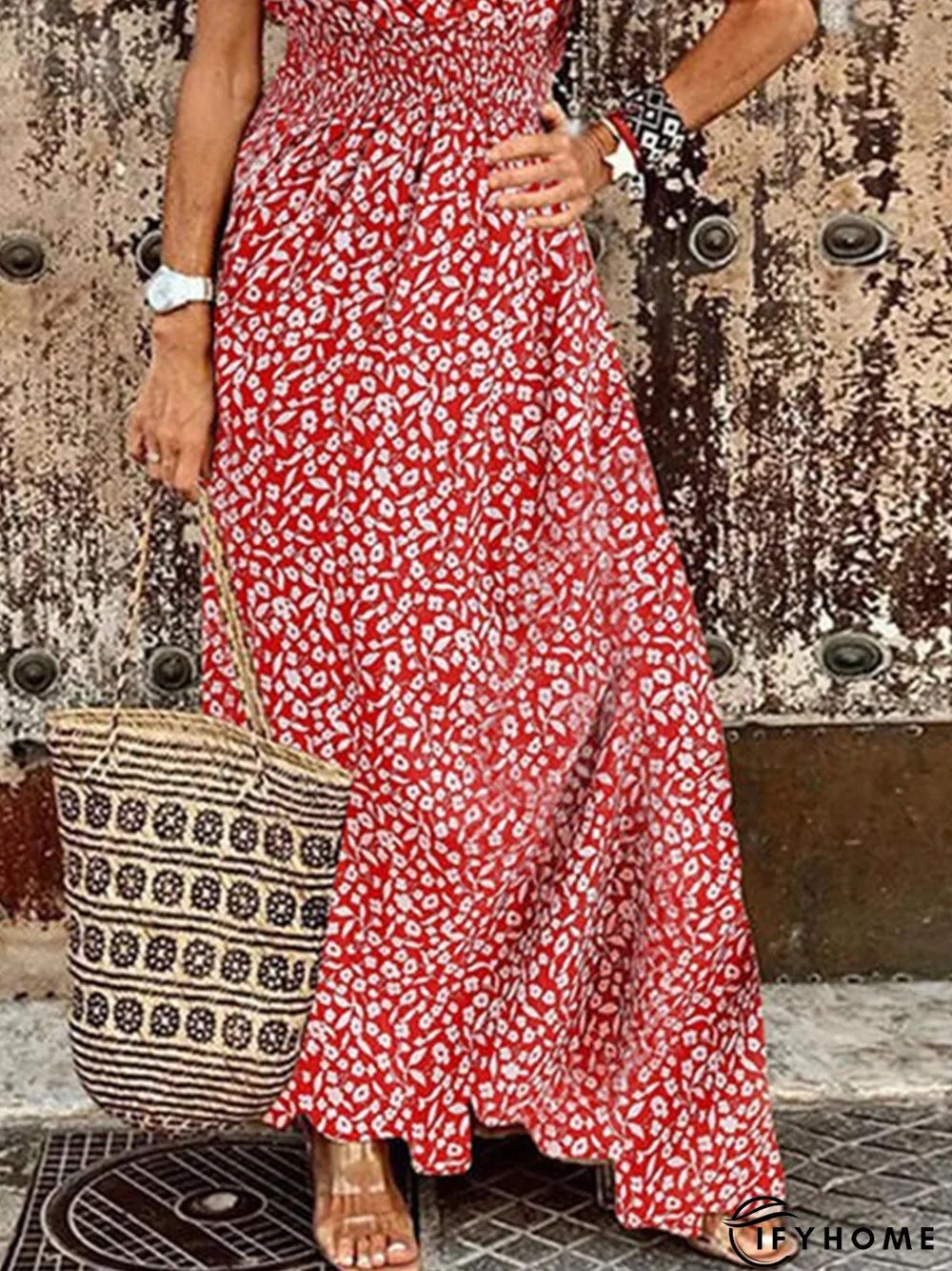 Floral Boho V Neck Vacation A-Line Dresses | IFYHOME