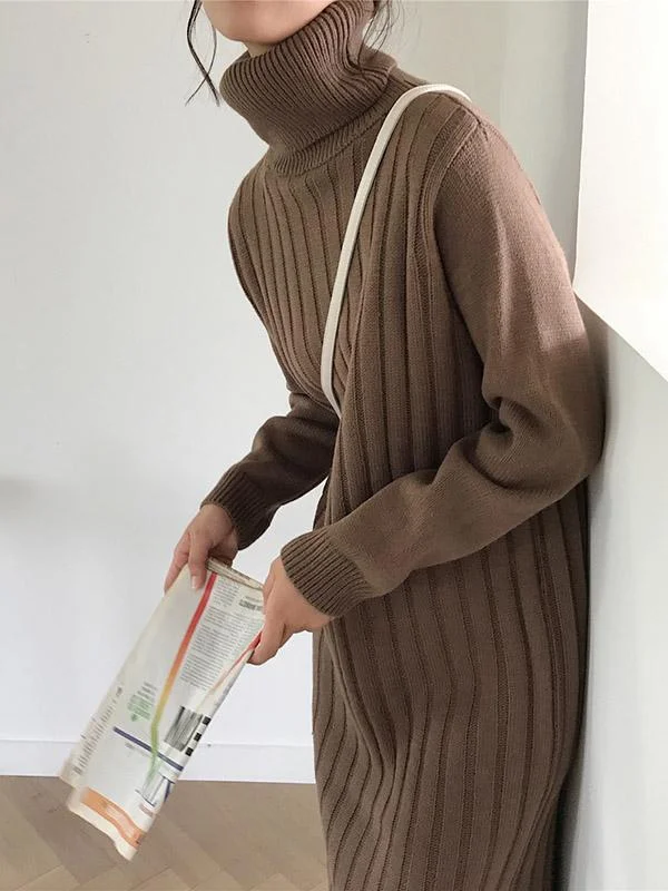 High Neck Knitting Long Sweater Dress