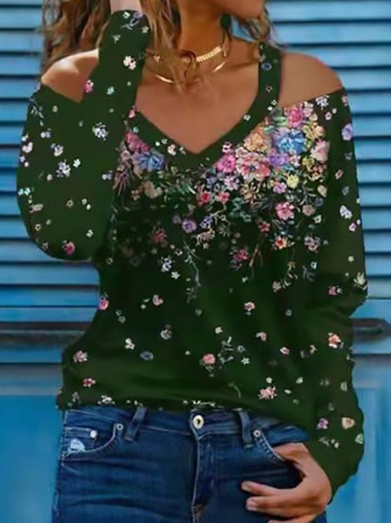 Women Long Sleeve Scoop Neck Floral Printed Graphic Top