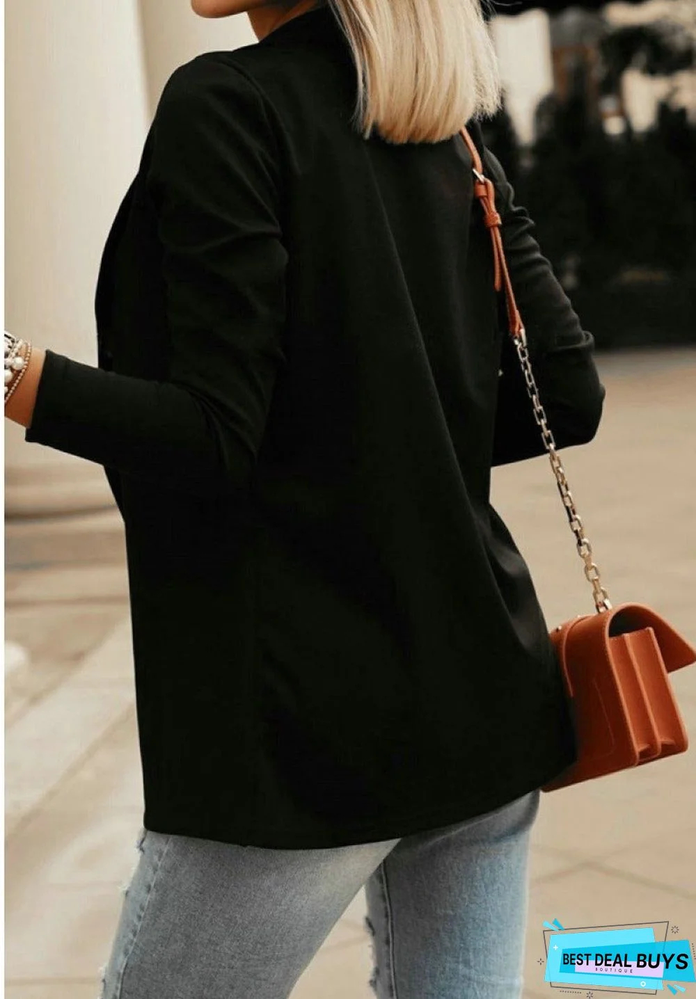 Casual Solid Color Long-Sleeved Blazer Top