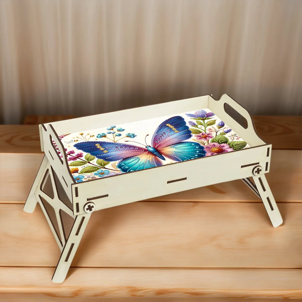 DIY Diamond Painted Dining Plate with Handle Wooden Food Tray Home Decor Gift