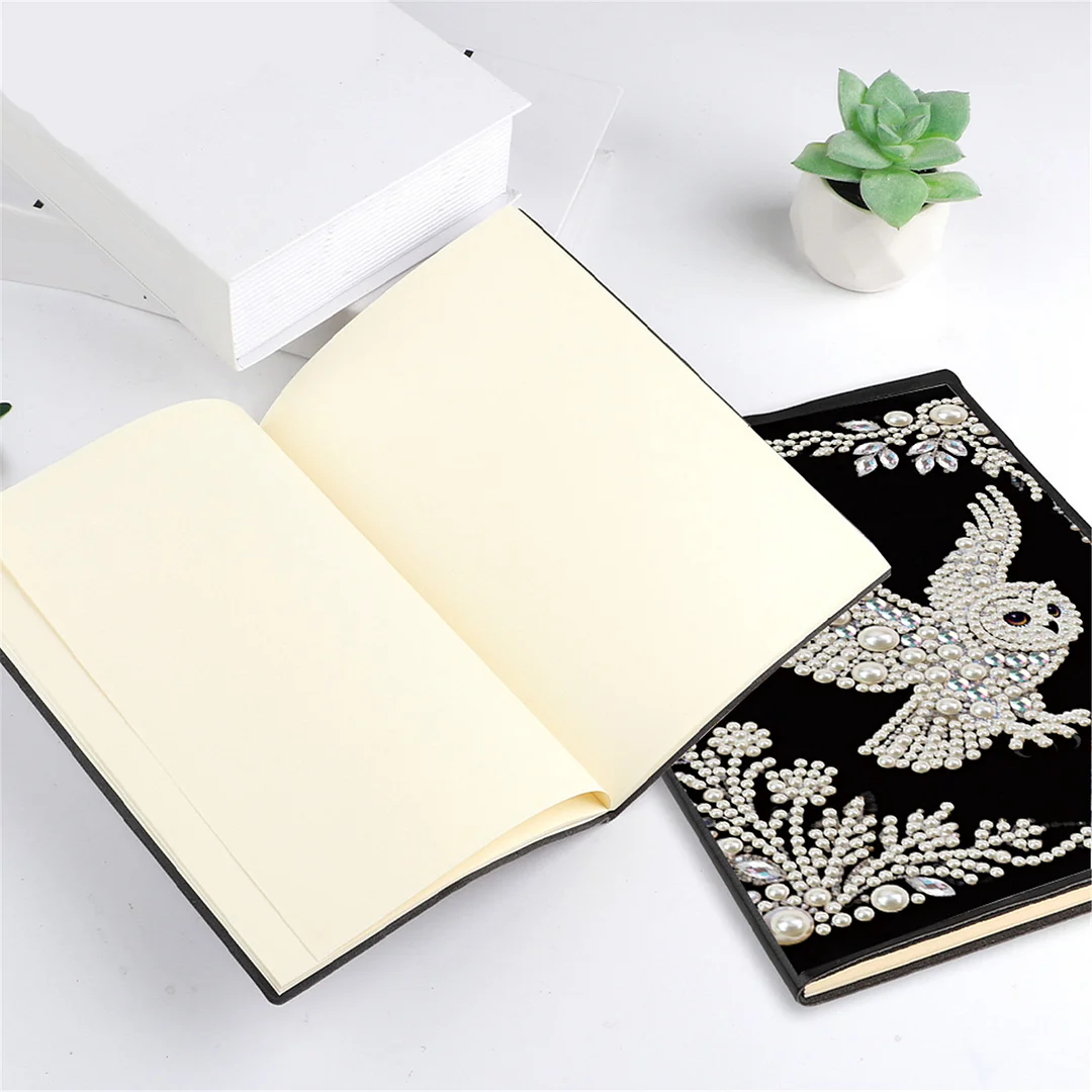 Owl Partial Pearl DIY 50 Pages A5 Diamond Painting Notebook Special Shaped Diamond Art Diary Book Kits Wireless Strip 5D Crystal Art Paintings Sketchbook for Art Drawing