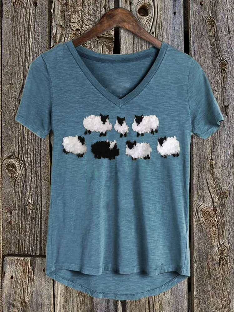 VChics Fuzzy Sheep Fleece V Neck Comfy T Shirt