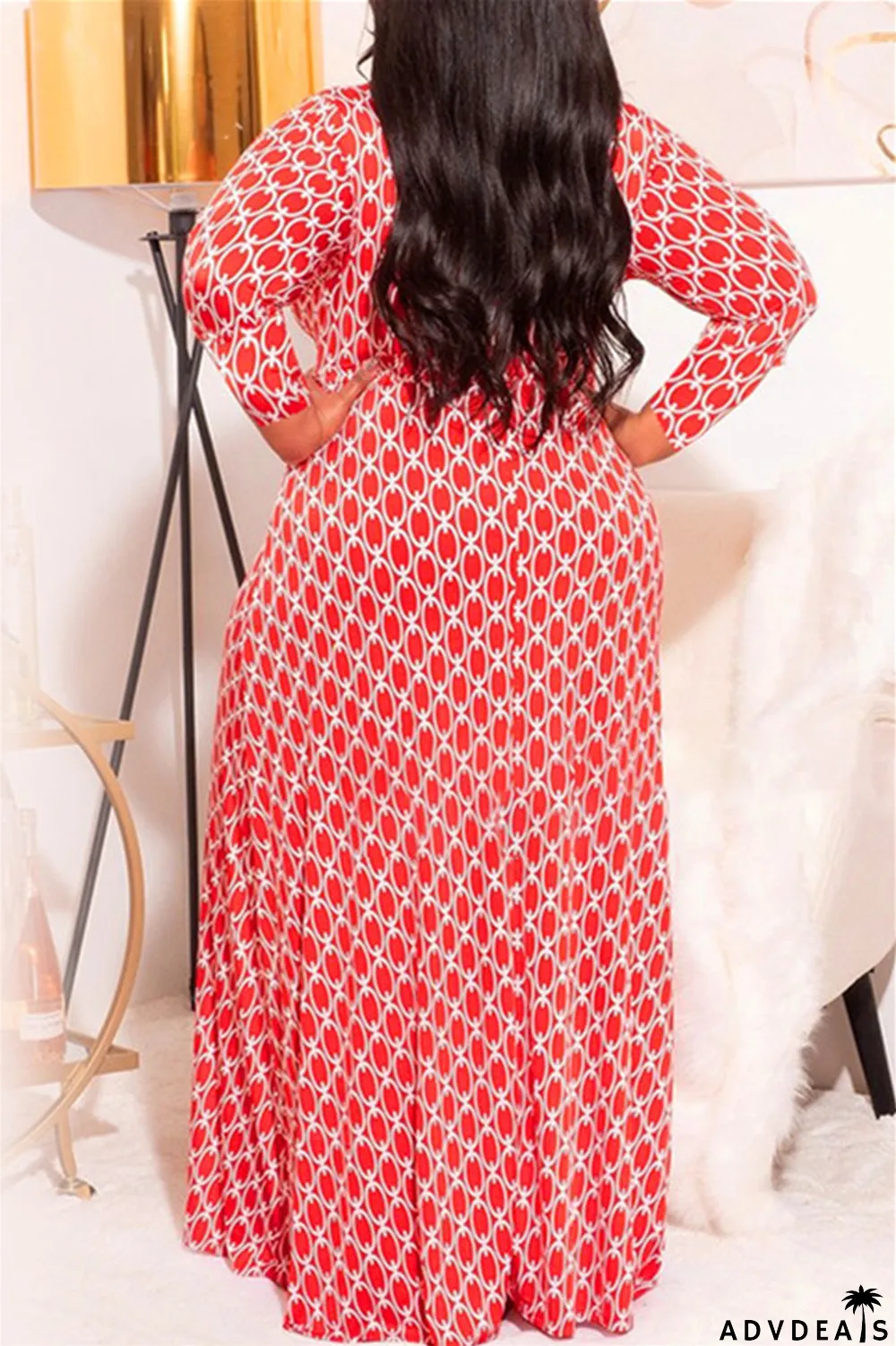 Leopard Print Fashion Casual Plus Size Print With Belt V Neck Long Sleeve Dresses