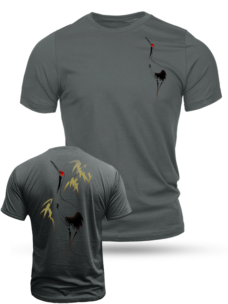 Men's Red-Crowned Crane Print Casual Short Sleeve T-shirt