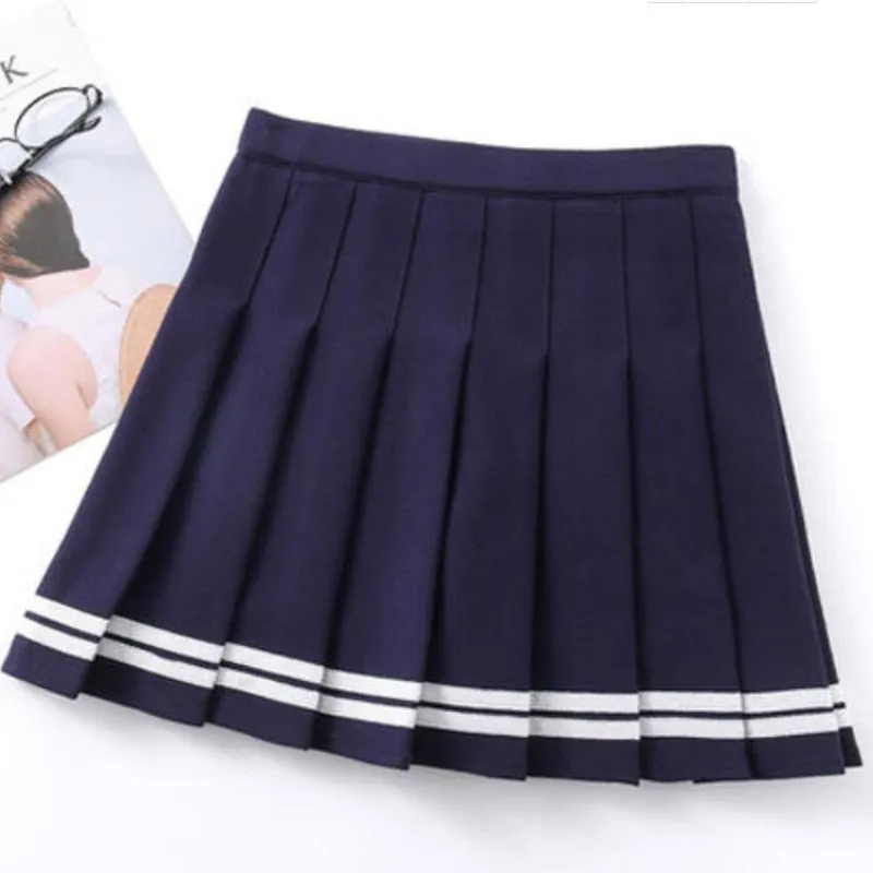 Zoki Fashion Striped Women Pleated Skirt High Waist Zipper Summer JK Girls Dancing Mini Skirt Korean Sweet Summer Black Skirts