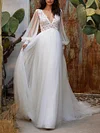 Lace Split-Joint Puff Sleeves A-Line Wedding Maxi Dress
