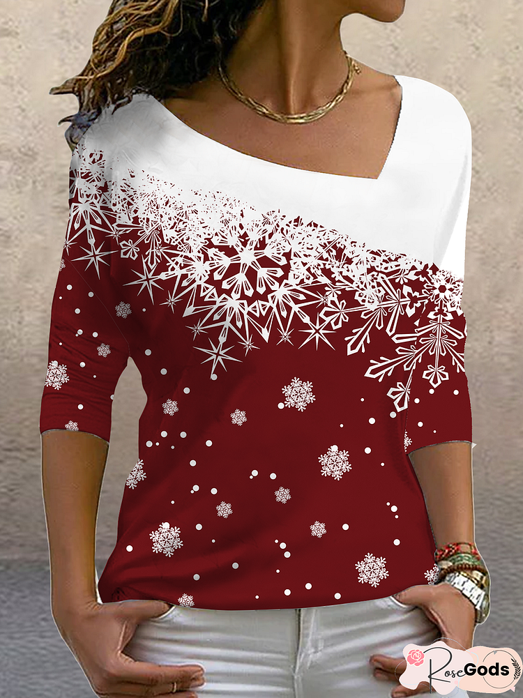 Long Sleeve High Elastic Christmas Basic Geometric Gradient Top T-Shirt Women