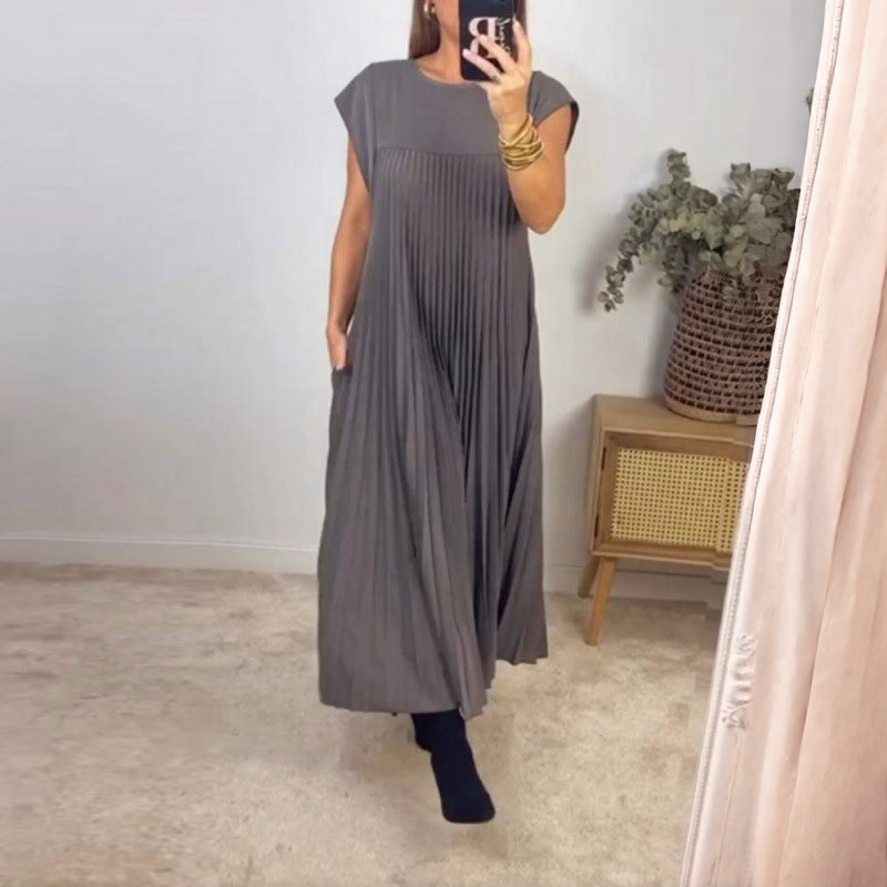 Women's Elegant And Stylish Round-neck Pleated Maxi Dress elevenforest