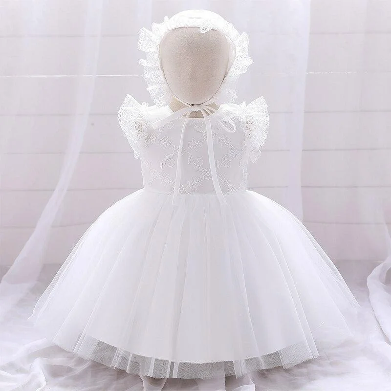 2021 Child Big Bow Baptism 1st Birthday Dress For Baby Girl Clothes Long Sleeve Princess Dresses Party And Wedding Infant Dress