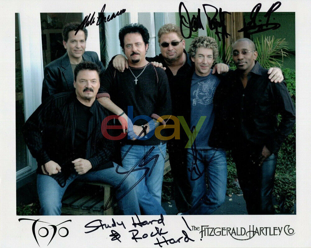 TOTO HAND SIGNED 8x10 COLOR GROUP Photo Poster painting ALL SIGNED ROCK LEGENDS reprint