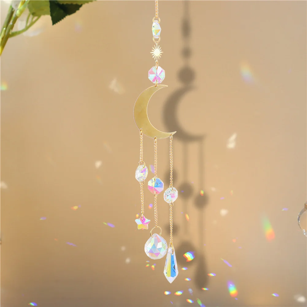 Hanging Crystal Light Catcher Metal Moon Sun Garden Wall Wind Chime (61)
