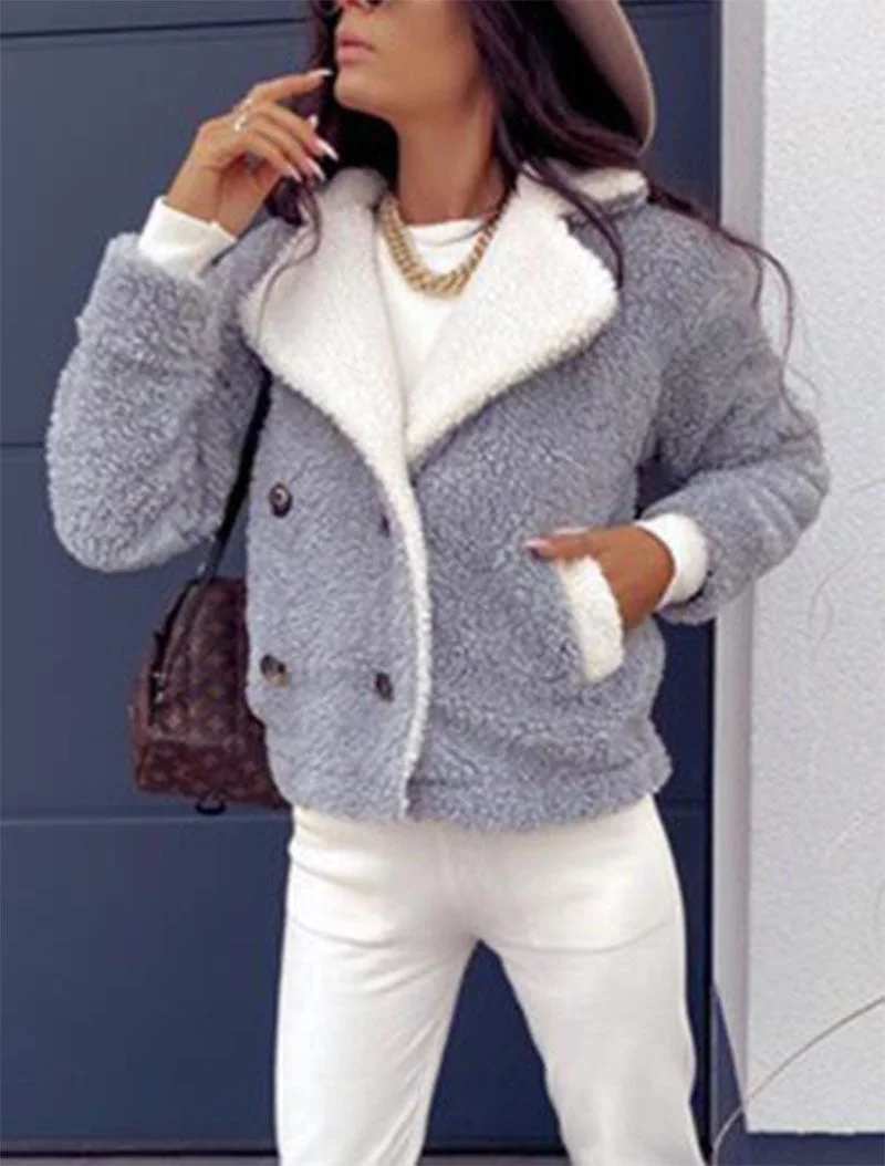 Women's new lamb velvet jacket loose and thick all-match color matching jacket jacket women