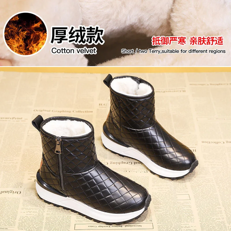 2021 Fashion Snow Boots Woman,Warm Plush Winter Shoes,Platform Short Botas,Round Toe,Antiskid,Side Zip,BLACK,SILVER,Dropshipping