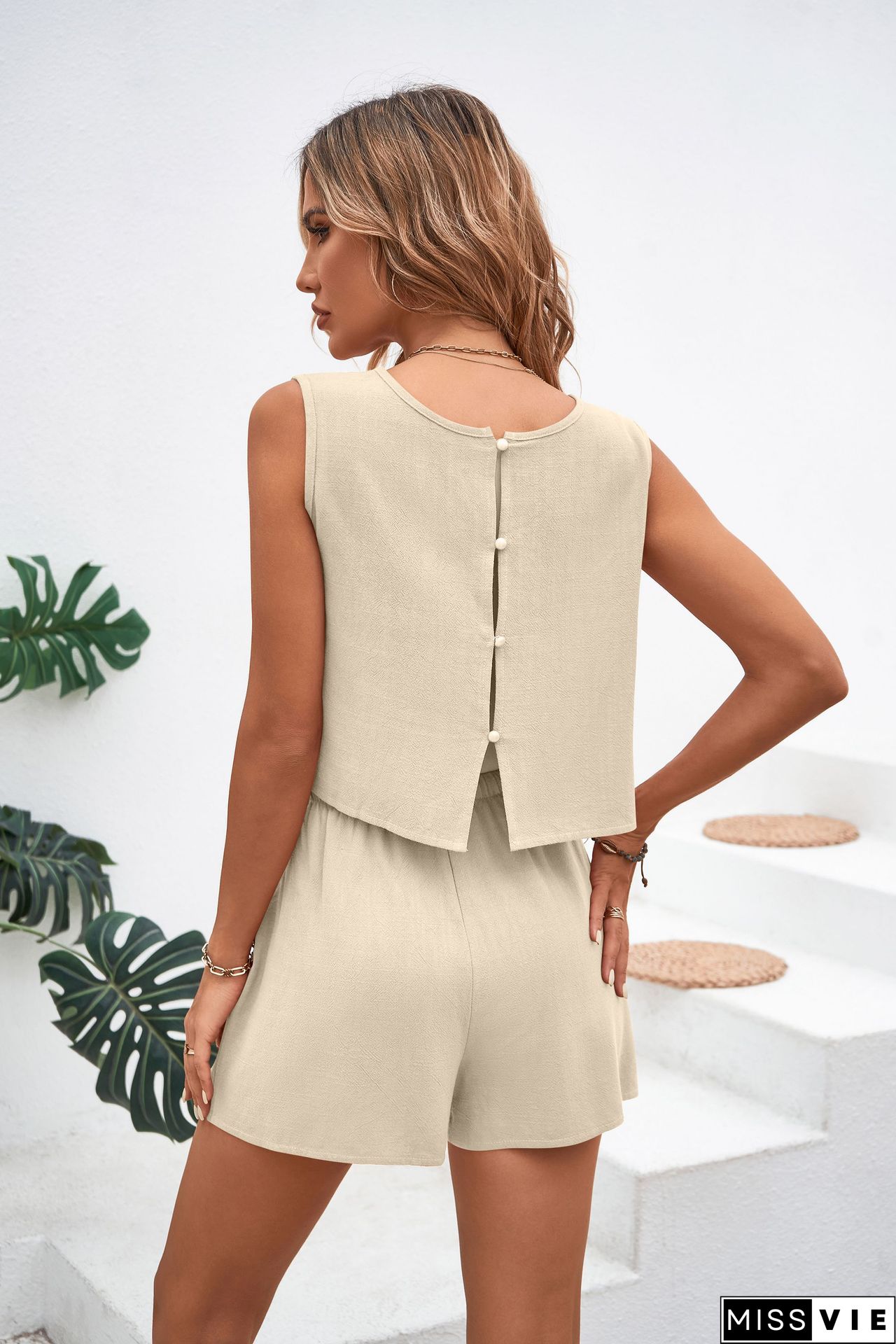Knotted Backless Top & Lace-up Shorts Set