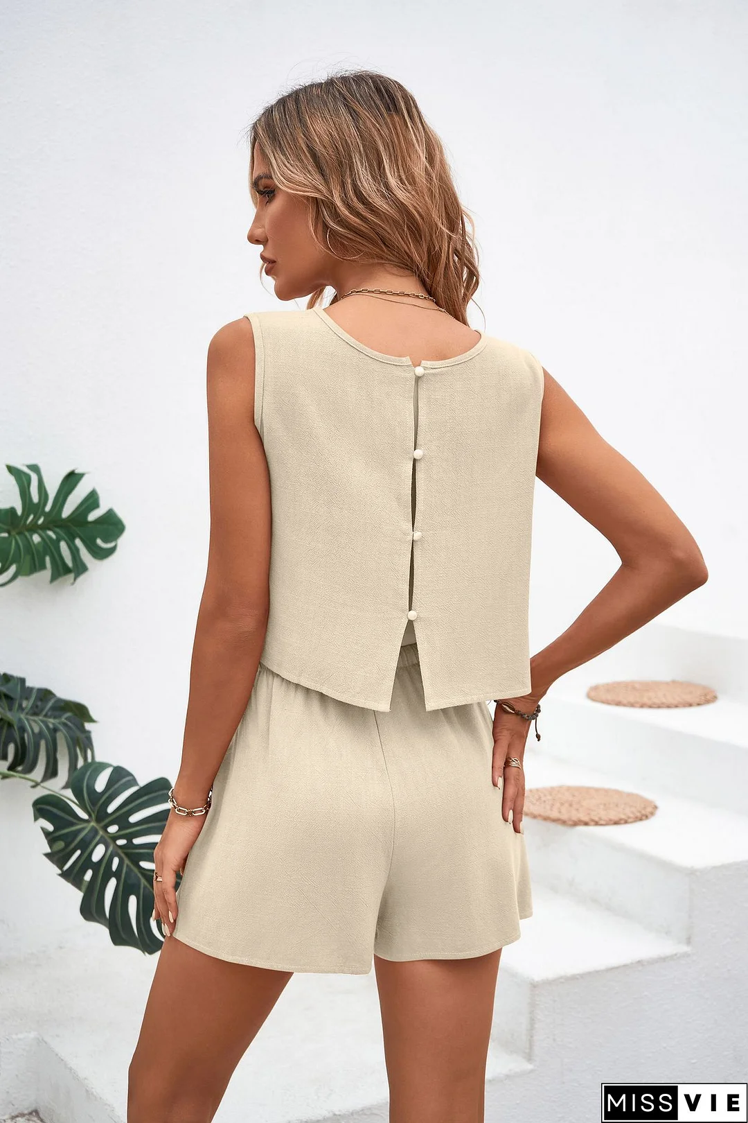 Knotted Backless Top & Lace-up Shorts Set