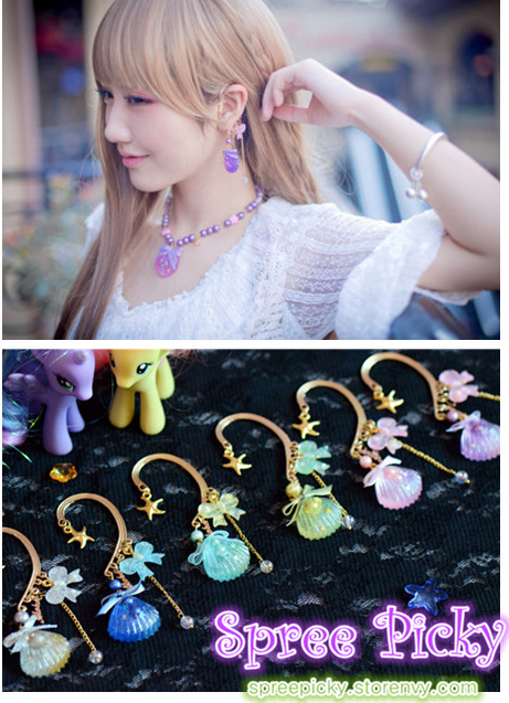 Lolita Hand Made Pastel Jelly Shell with Bowknot Earrings One Piece Only NOT Free Ship SP130213
