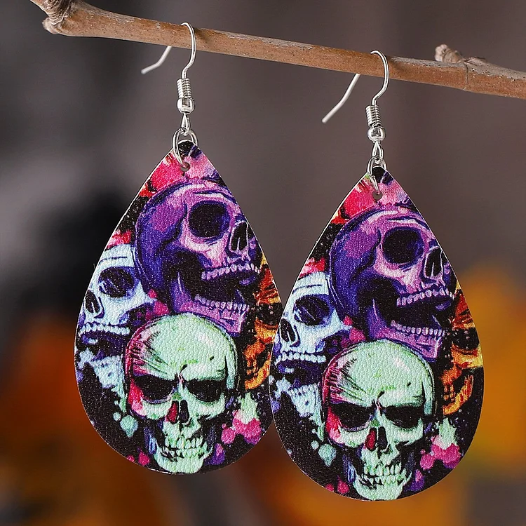 Women's Halloween Spooky Skull PU Earrings