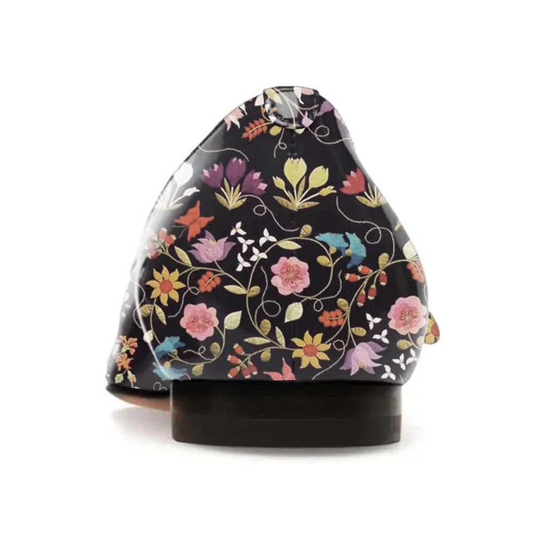YDN Stylish Multicolor Floral Print Square Toe Mary Jane Flats