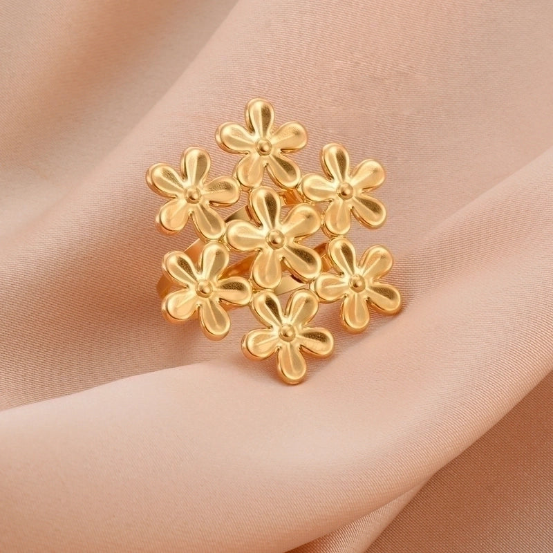 Exaggerated Flower Stainless Steel Plating Open Rings