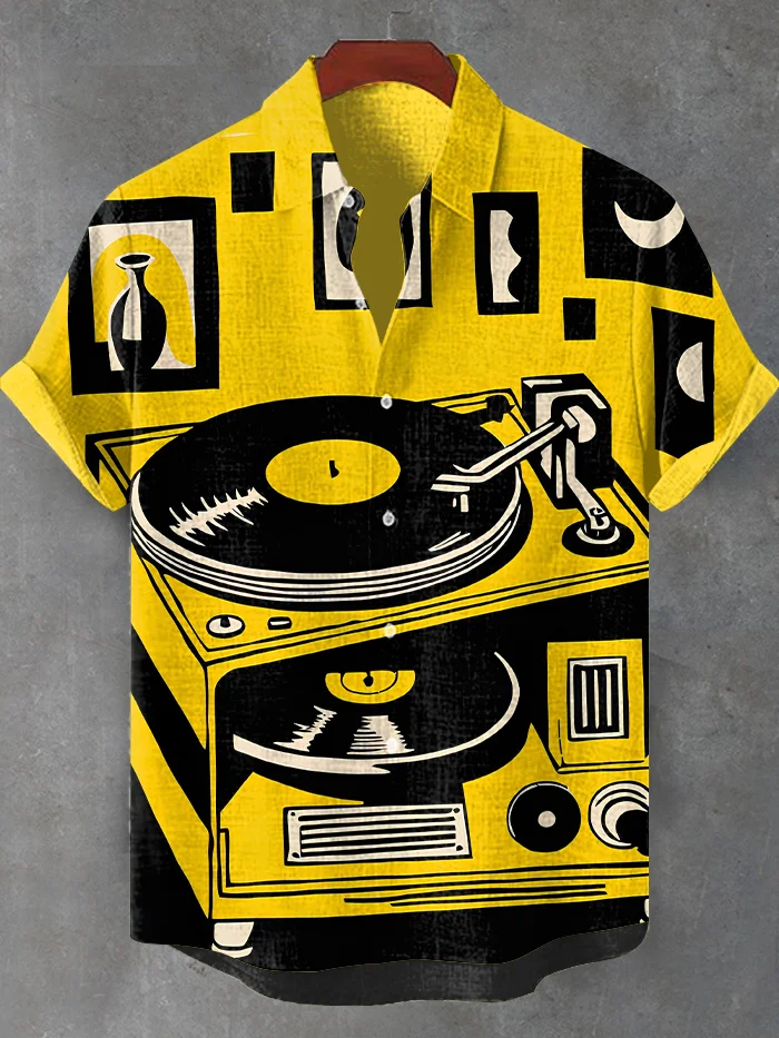 Men's Retro Vinyl Record Cartoon Art Print Shirt