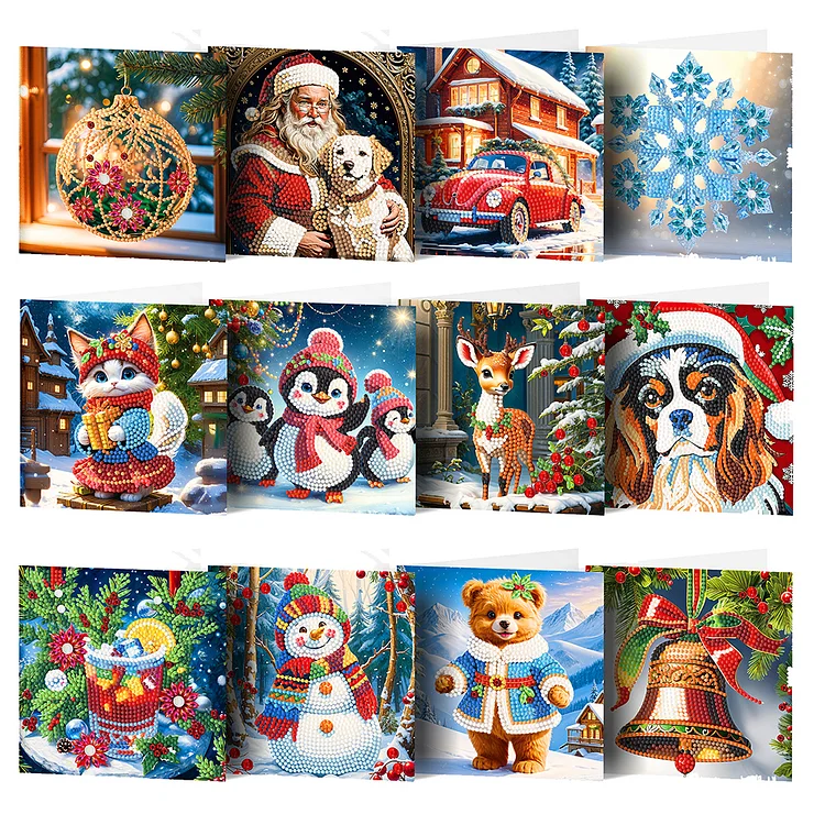 12Pcs Christmas Special Shape DIY Diamond Painting Card for Holiday Party Favors
