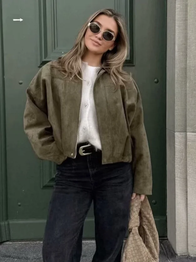 Nigikala Nigikala Spring And Autumn Pilot Jacket Bat Sleeve Zipper Loose Tuff-Sense Coat Women's Casual Jacket B6