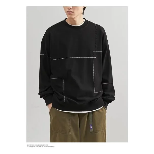 2025 Crew Neck Thin Autumn Black Long-Sleeve T-Shirt, Suitable for Plus-Size Men