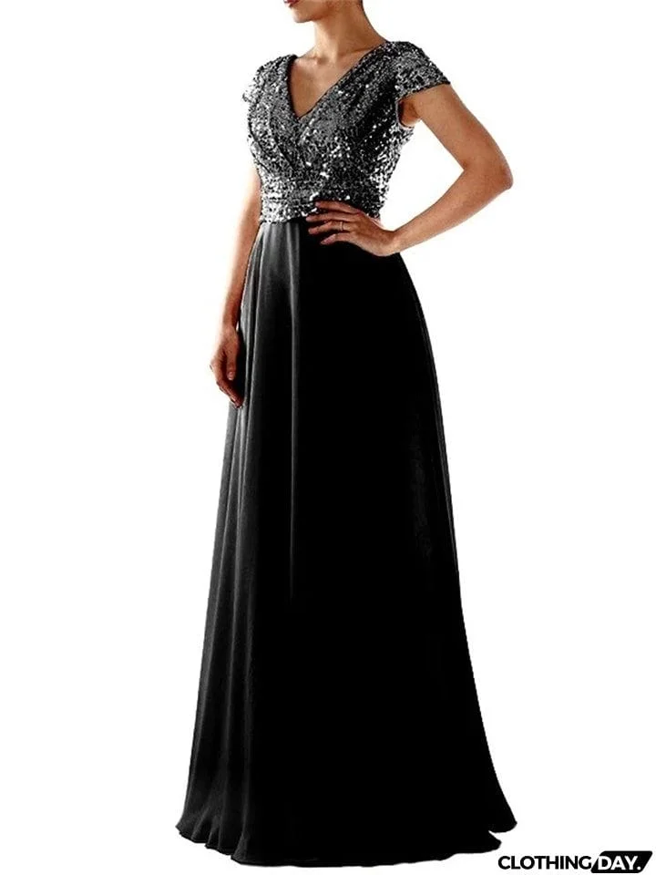 New Elegant V-Neck Sleeveless Floor-Length Lace Decorated Evening Dresses