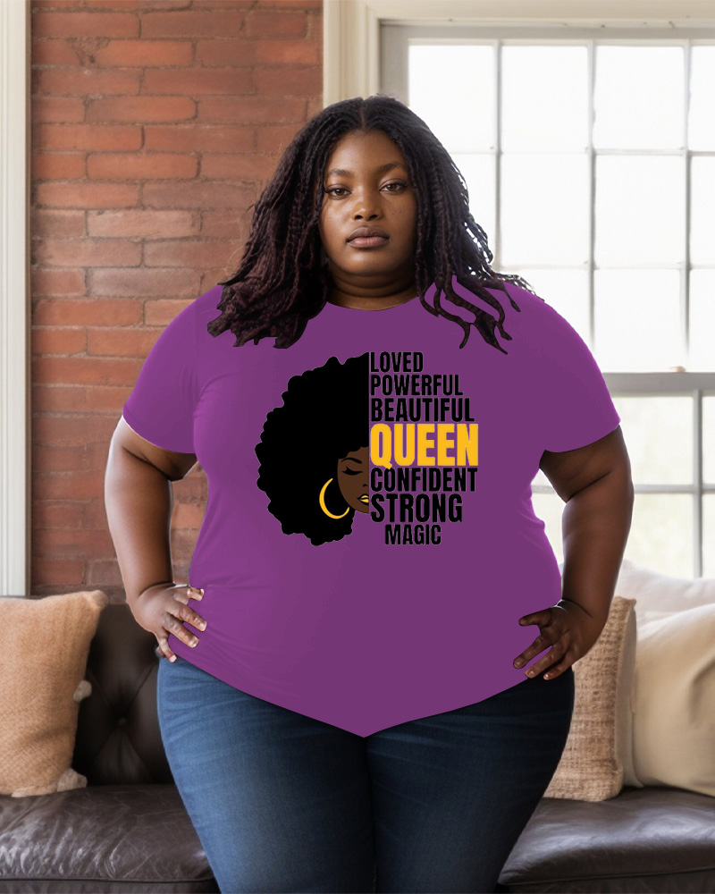 Women's Plus Size Love Power Beautiful Round Neck Short Sleeve T-Shirt