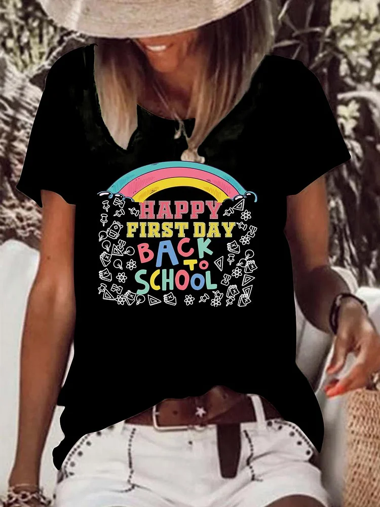 Happy First Day of School Raw Hem Tee