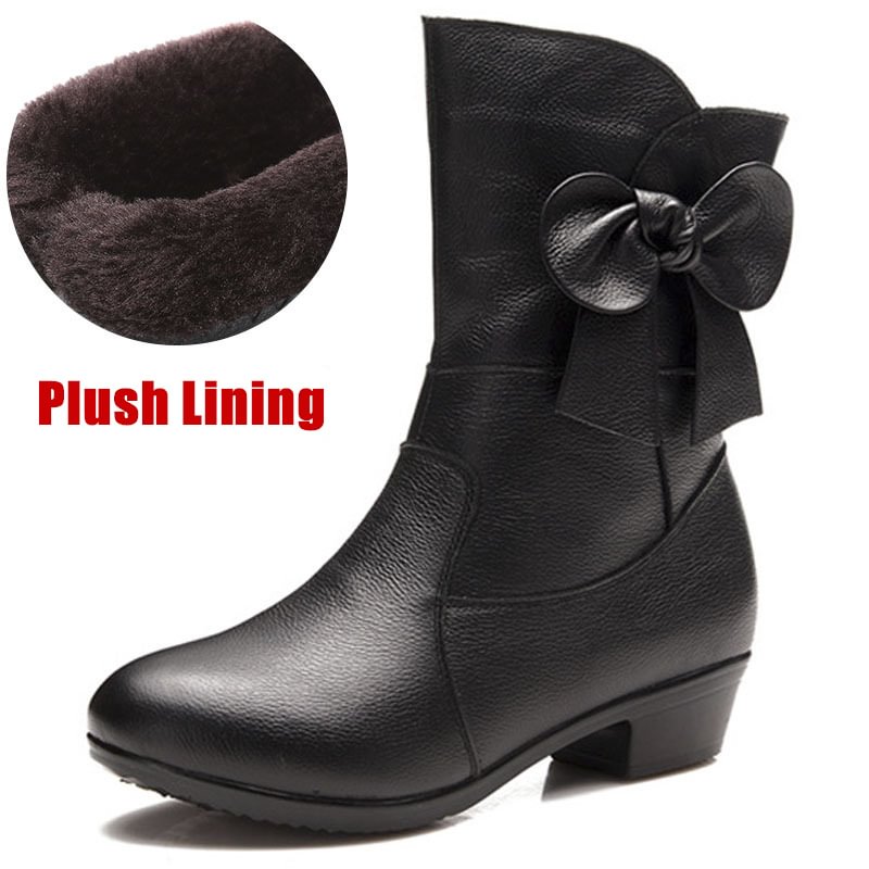 Boots Leather Non-slip Female Bow Large-PABIUYOU- Women's Fashion Leader