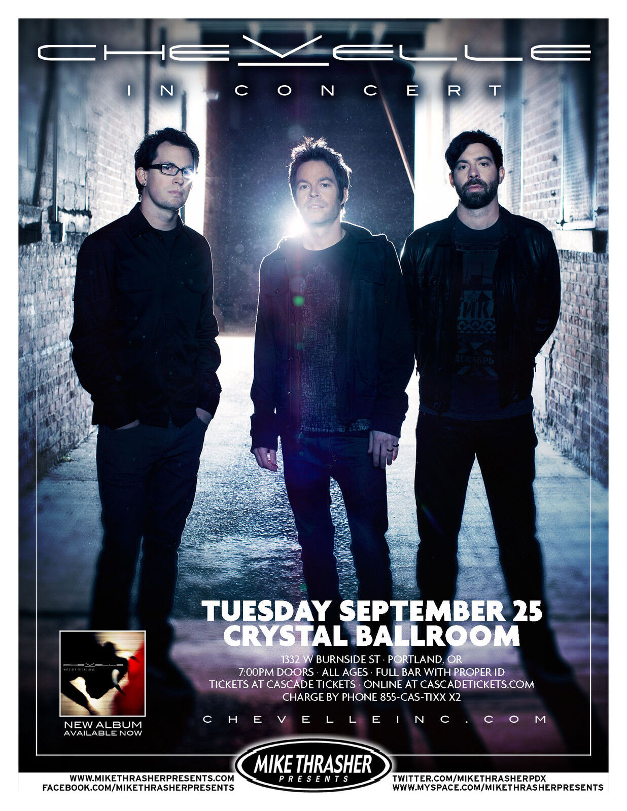 CHEVELLE 2012 Gig POSTER Portland Oregon Concert Hats Off To The Bull